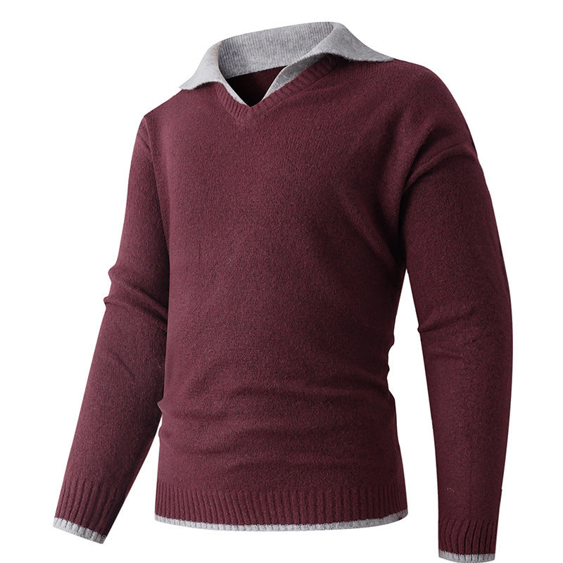 Herren eleganter V-Pullover mit gleitendem Hemdkragen und hochwertiger Textur Echoarchiv