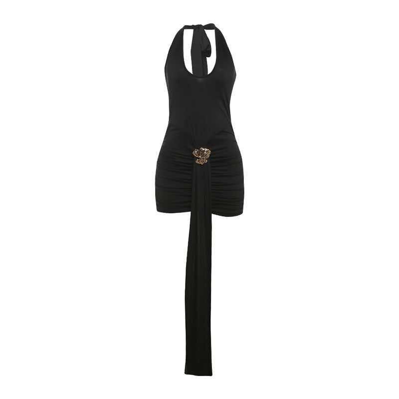 Damen Elegantes Mini-Kleid mit tiefem V-Ausschnitt und seitlichem Schal Echo Archiv