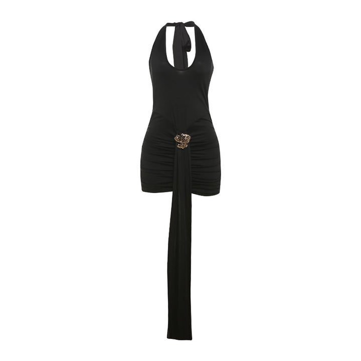 Damen Elegantes Mini-Kleid mit tiefem V-Ausschnitt und seitlichem Schal Echo Archiv