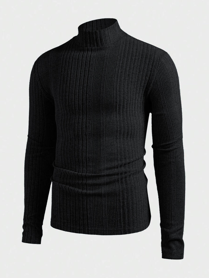 Herren Strickpullover mit hohem Kragen und Rippstruktur Echoarchiv