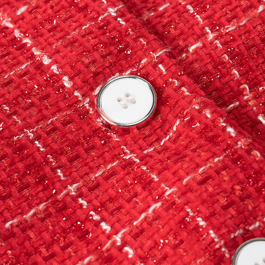 Damen Kurzgeschnittener Bouclé‑Tweed‑Blazer mit Rundhals, Zierknöpfen und aufgesetzten Taschen Echo Archiv