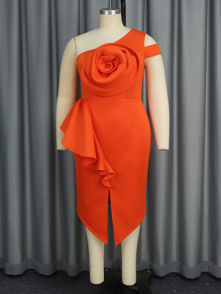 Damen Elegantes One-Shoulder Kleid mit Zierblüte und asymmetrischem Saum Echo Archiv