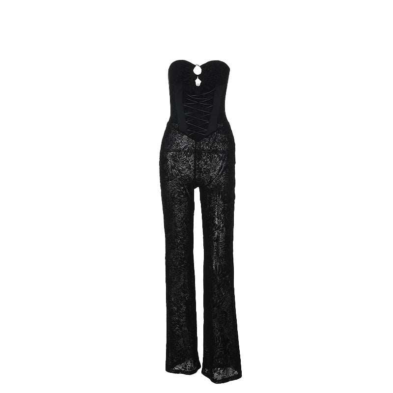 Damen eleganter Jumpsuit mit strukturierter Spitze und verführerischem Ausschnitt Echo Archiv