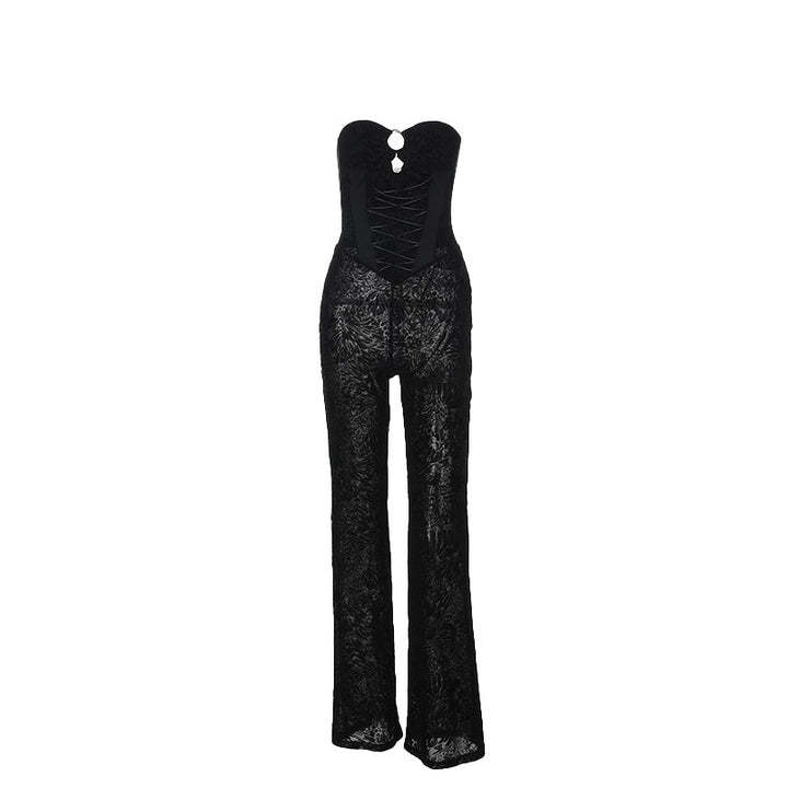 Damen eleganter Jumpsuit mit strukturierter Spitze und verführerischem Ausschnitt Echo Archiv