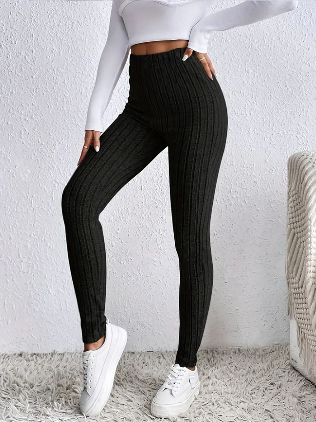 Damen Hochgeschnittene Rippstrick-Leggings mit elastischem Taillenbund Echoarchiv
