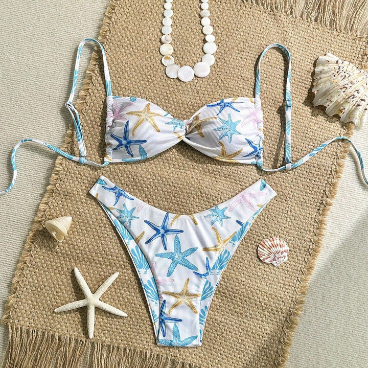 Damen Triangel-Bikini mit maritimem Sternenmuster und raffinierten Trägern Echo Archiv