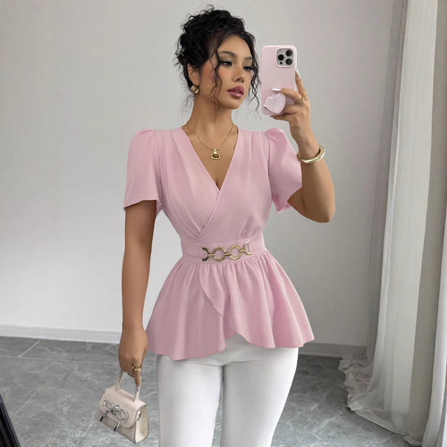 Damen Wickelbluse mit Taillen-Gürtel und asymmetrischem Volant Echo Archiv