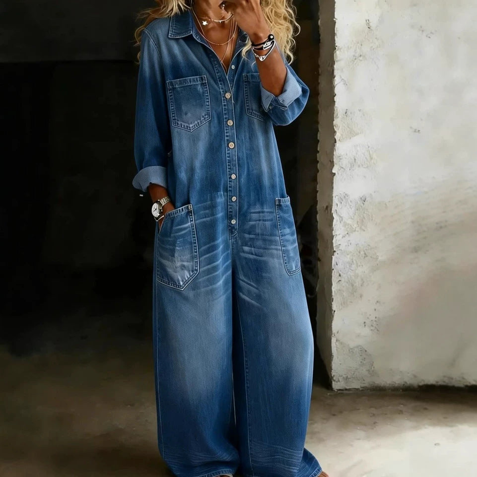 Damen Modisches Denim Maxikleid – Valéora