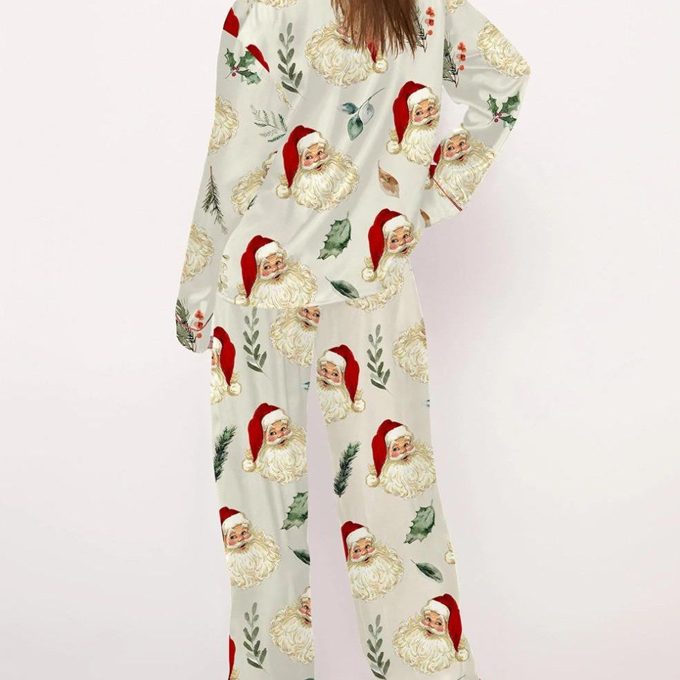 Damen Pyjama-Set mit festlichem Santa-Motiv und weichem Satin Echo Archiv