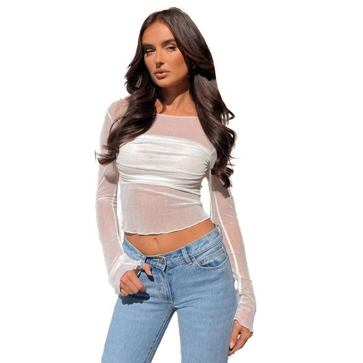 Damen Transparente Longsleeve Bluse mit weitem Ärmel Echo Archiv