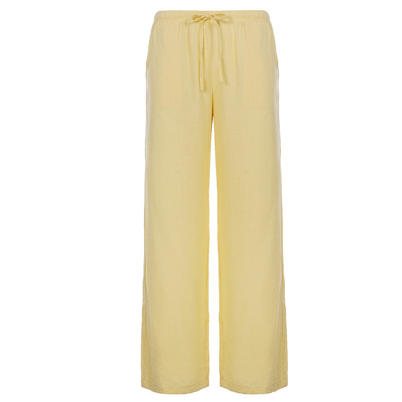 Damen Leinen-Loungehose mit weitem Bein, Tunnelzug und Seitentaschen – Avélisse