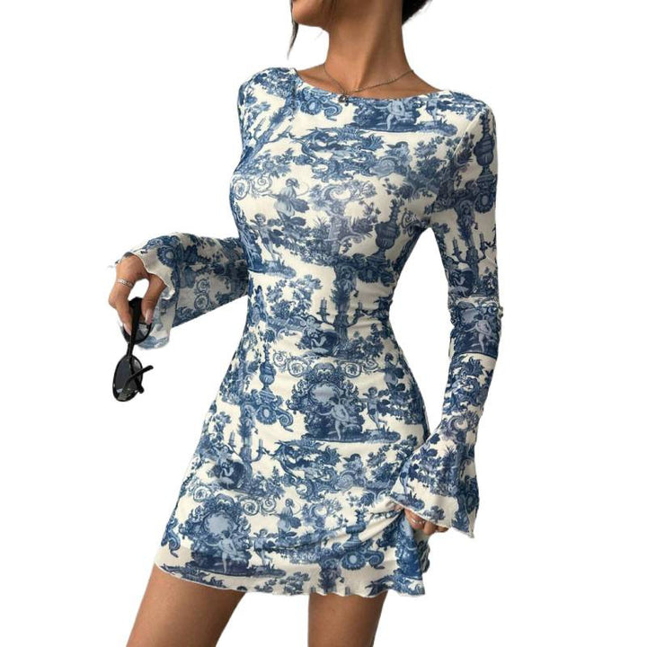 Damen Minikleid mit tiefem Rückenausschnitt und floralem Druck Echo Archiv