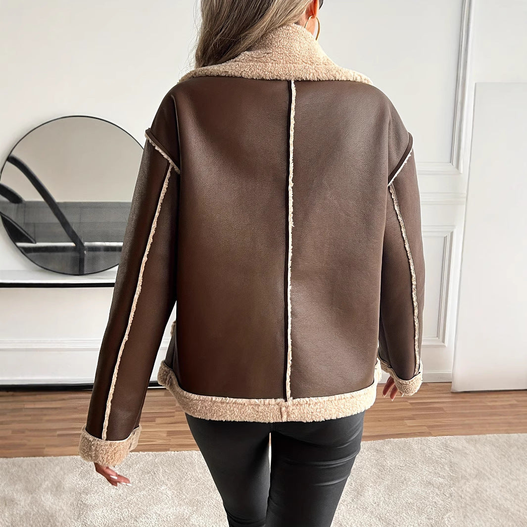 Damen Modische Teddyfelljacke – Célinea