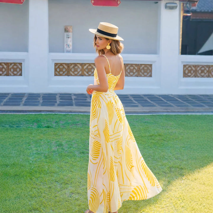 Damen Maxikleid mit zarten Blättermotiven und leichtem Stoff Echo Archiv