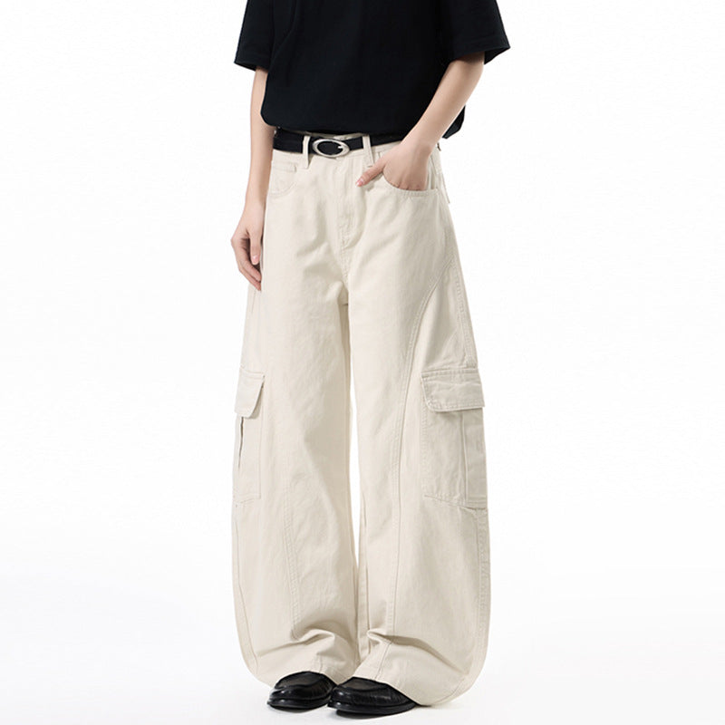 Damen Extraweite Hochtaillierte Cargo-Palazzo-Hose aus Baumwoll-Twill mit Pattentaschen Echo Archiv