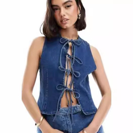 Damen Denim Bustier-Top mit verspieltem Schnürdetail Echo Archiv