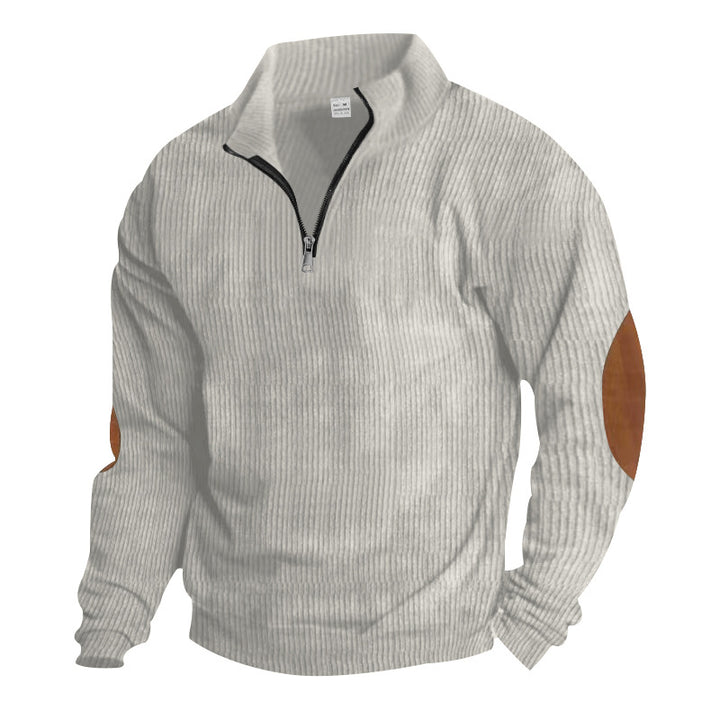 Herren nan gerippter Feinstrick-Pullover mit kurzem Reißverschluss Stehkragen und Lederoptik-Ellbogenpatches Echo Archiv