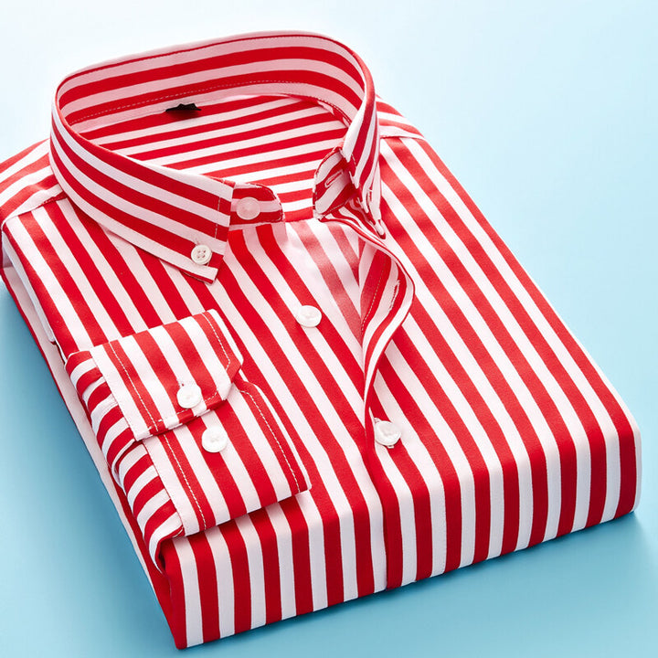Herren nan gestreiftes Business-Hemd mit Button-Down-Kragen, Brusttasche und bügelleichtem Baumwollmix Echo Archiv