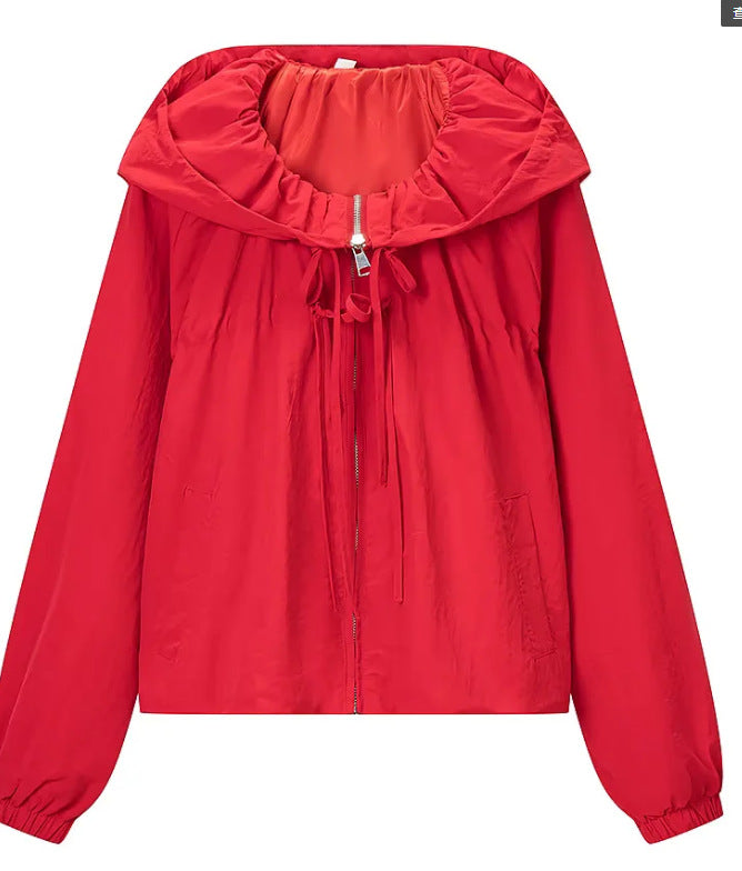 Damen Kurz geschnittene Wollmix-Jacke mit Stehkragen, Reißverschluss und Ballonärmeln Echo Archiv