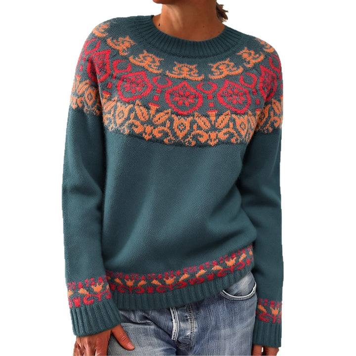 Damen nan Norwegerpullover aus Wollmix mit Rundhalsausschnitt und traditionellem Fair-Isle-Yoke Echo Archiv