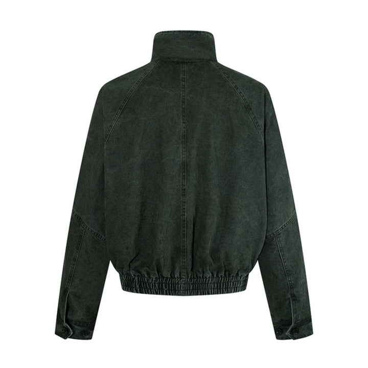 Damen kurze Oversize-Bomberjacke mit Stehkragen, Knopfleiste und elastischem Saum Echoarchiv