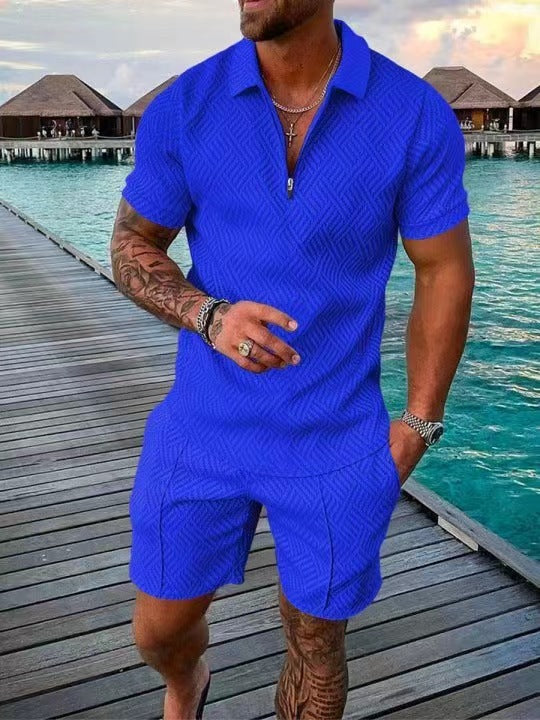 Herren stylisches Kurzarm-Overall mit modernem Reißverschluss und strukturiertem Design Echoarchiv