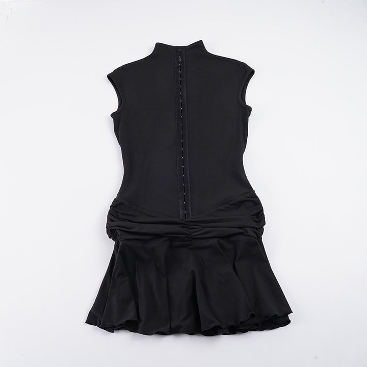 Damen elegantes Stretchkleid mit hochgeschlossenem Kragen und Rüschendetails Echo Archiv