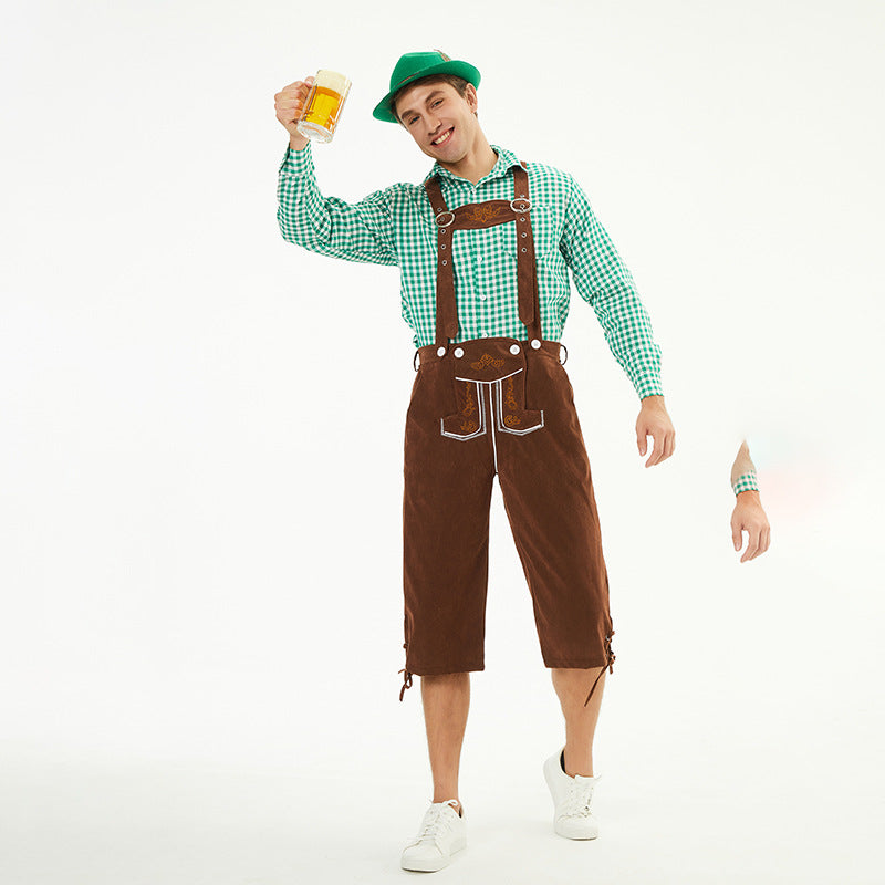 Herren nan moderne Samt-Trachtenkniebundhose mit dekorativer Stickerei und verstellbaren Trägern Echo Archiv