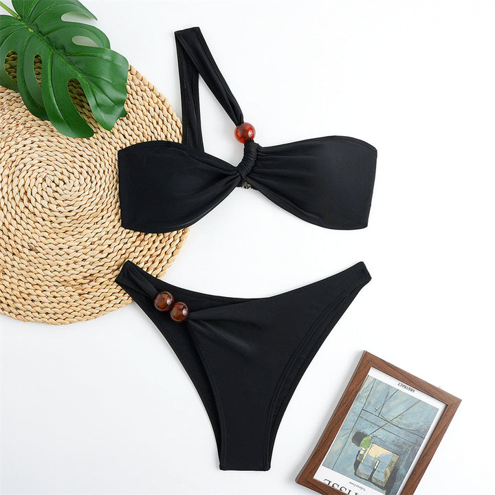 Damen Bikini-Set mit asymmetrischem Halter-Neck und dekorativen Hosenknöpfen Echo Archiv