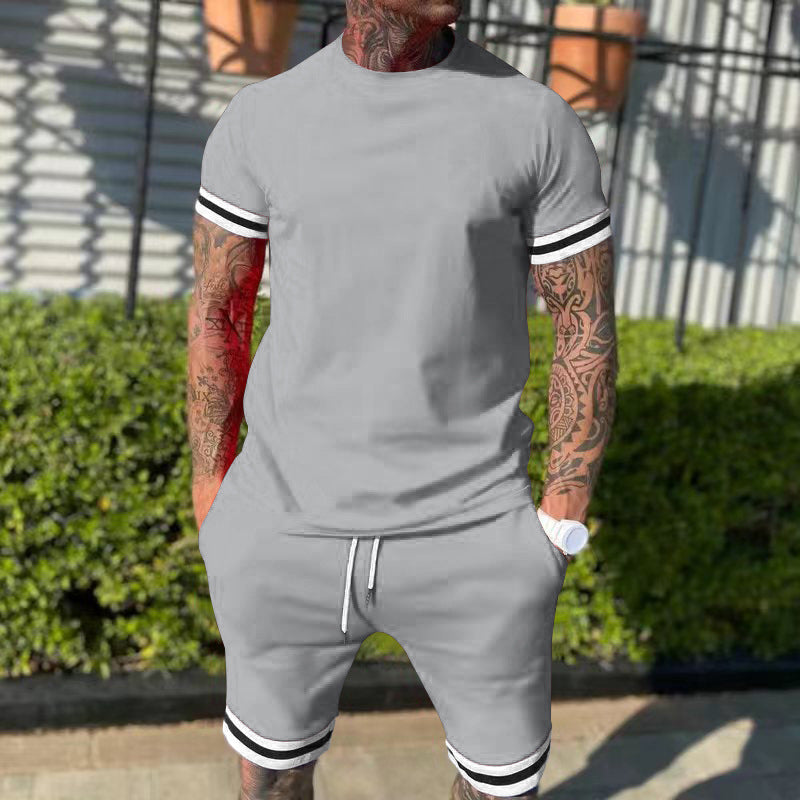 Herren nan sportliches Freizeitset aus Baumwolljersey mit Rundhalsshirt und Kordel-Kurzhose Echo Archiv