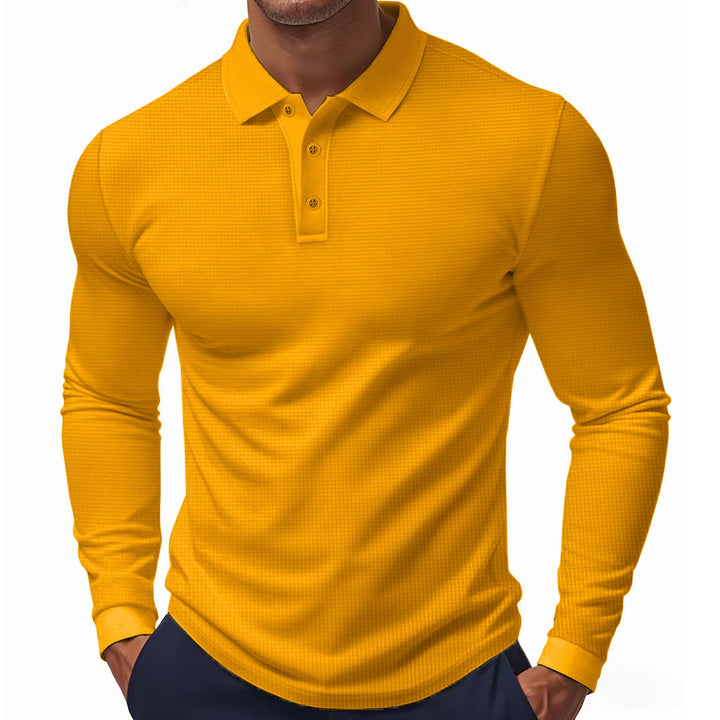 Herren Langarm-Polohemd im strukturierten Design mit modernem Schnitt Echoarchiv