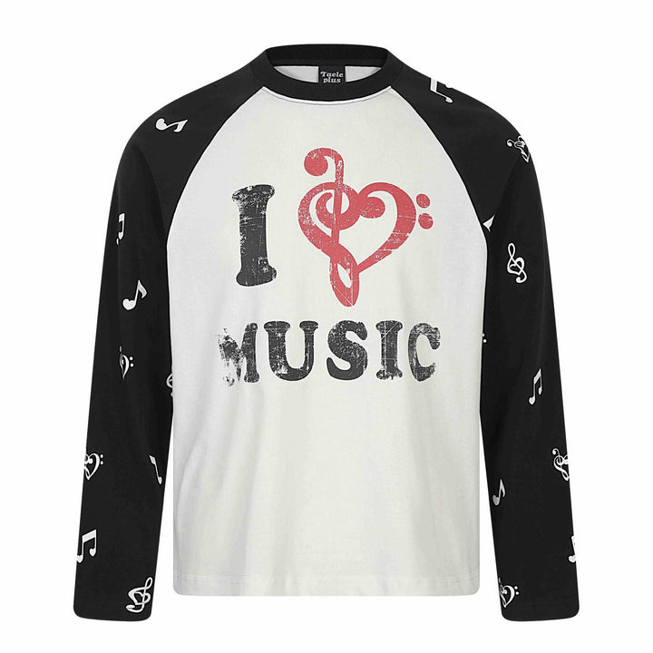 Unisex Langarm-Raglanshirt mit Musikprint und Notenärmeln Echoarchiv