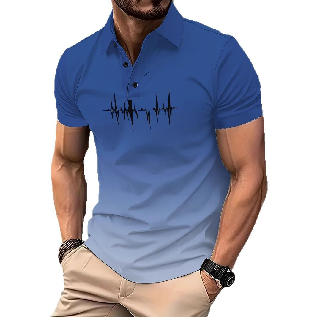 Herren Poloshirt mit modernem EKG-Motiv Echoarchiv
