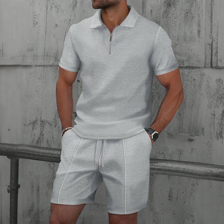 Herren sportliches Kurzarm-Poloshirt mit Reißverschluss und Shorts Echoarchiv