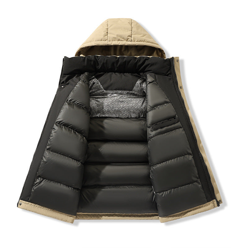 Herren gepolsterte Kapuzenwinterjacke mit winddichtem Außenmaterial, gestepptem thermischem Innenfutter und multifunktionalen Taschen – Marzano