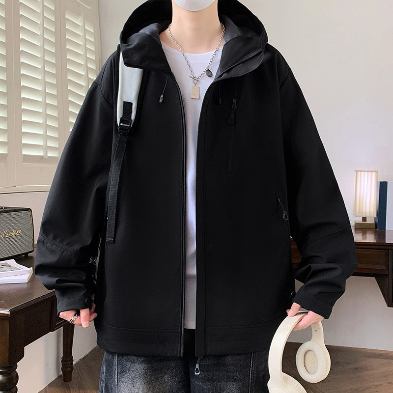 Herren Boxy-Kapuzen-Softshelljacke mit verdecktem Reißverschluss, Multifunktionalen Zipper-Taschen & Oversize-Schnitt Echoarchiv