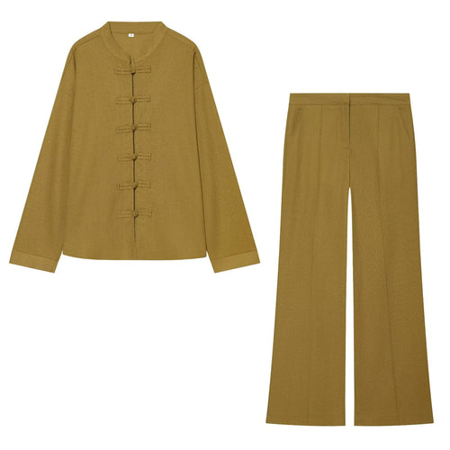 Damen Zweiteiliges Ensemble mit locker geschnittener Knotenjacke und weiter Hochgeschnittener Hose Echo Archiv
