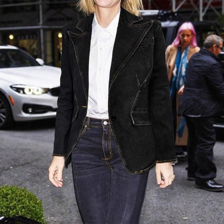 Damen taillierter Denim-Blazer mit Ziernähten und Pattentaschen Echo Archiv