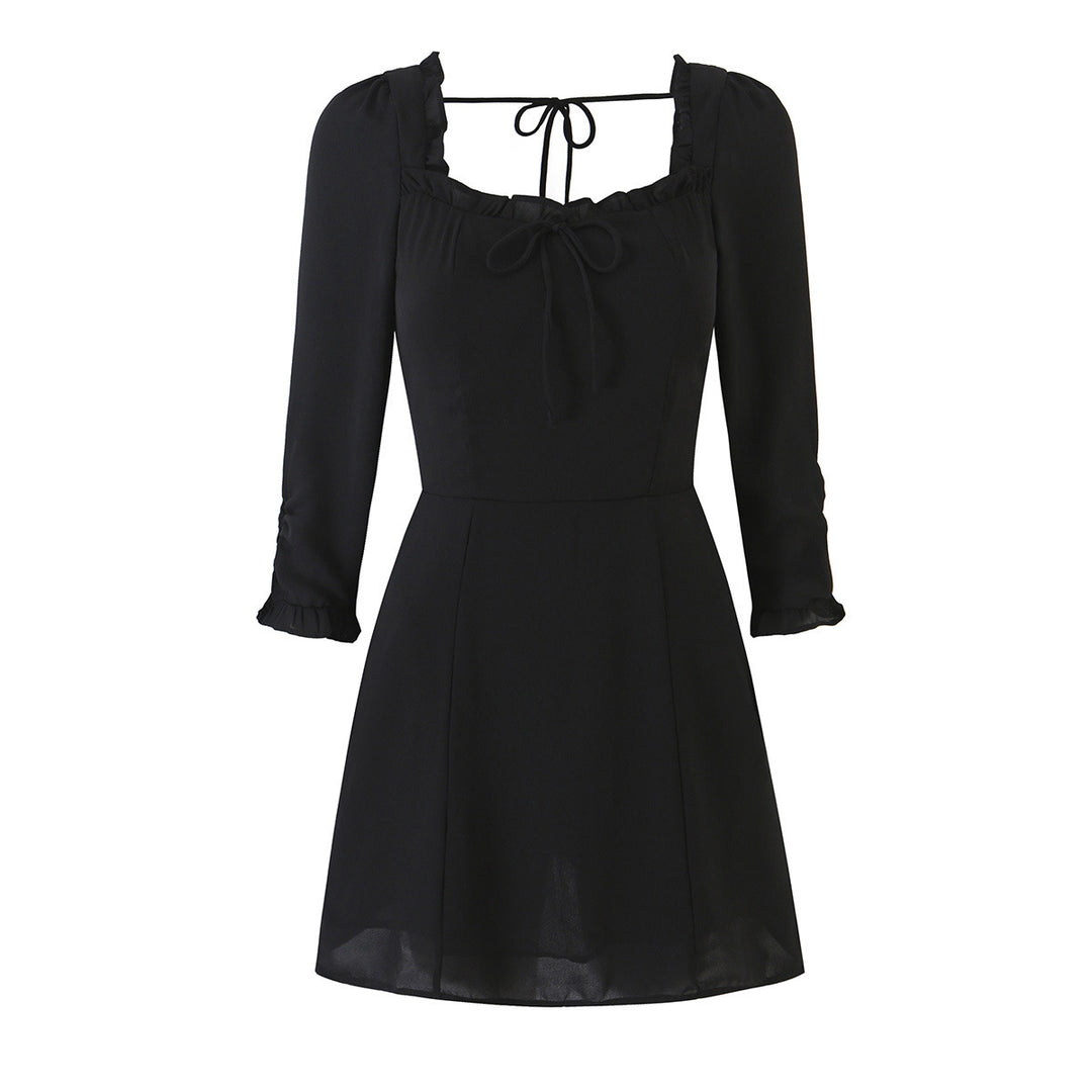 Damen A‑Linien Minikleid mit Rüschen-Quadratausschnitt, taillierter Silhouette und Bindebändern Echoarchiv