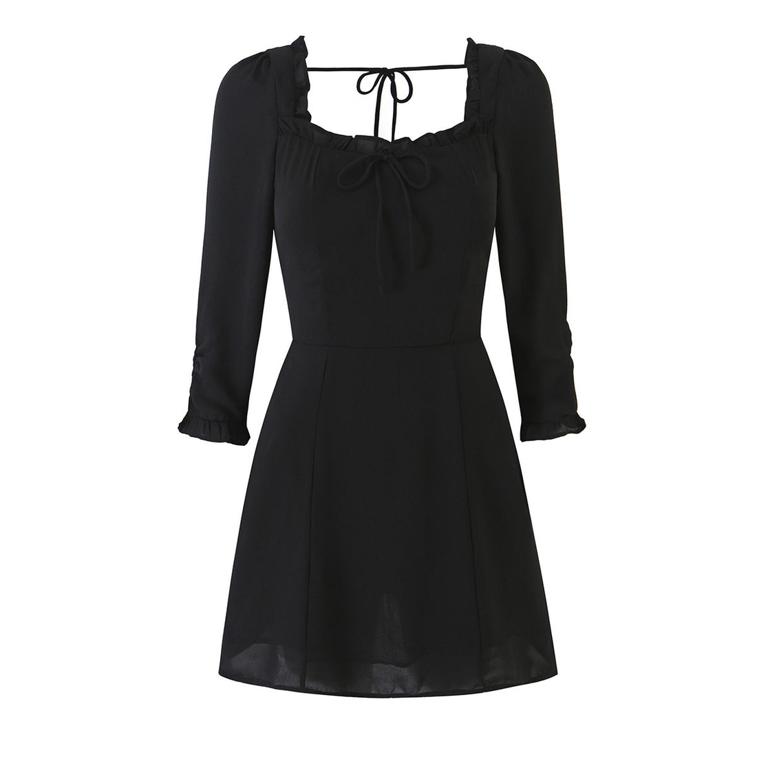 Damen A‑Linien Minikleid mit Rüschen-Quadratausschnitt, taillierter Silhouette und Bindebändern Echoarchiv