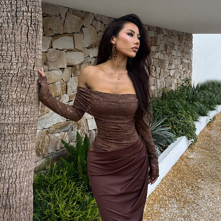 Damen Elegantes Off-Shoulder Kleid mit Spitzenoberteil Echo Archiv