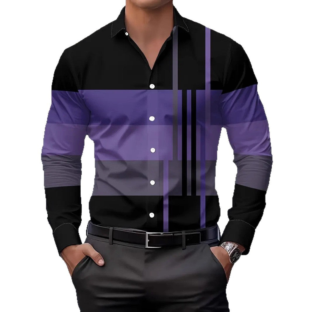 Herren modisches Langarmhemd mit modernem Blockdesign Echoarchiv