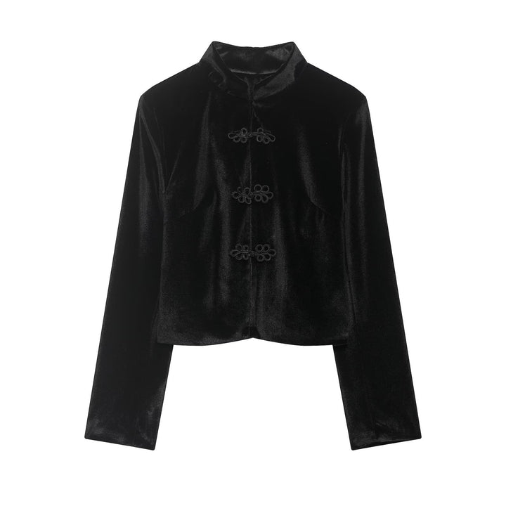 Damen Kurze Blazerjacke mit Stehkragen und Knotenverschlüssen Echo Archiv