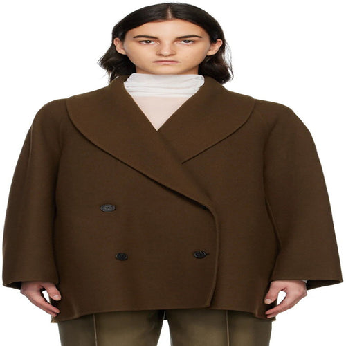 Damen Kurz geschnittener Oversize Doppelreihiger Wollmix‑Mantel mit Rundschalkragen Echoarchiv