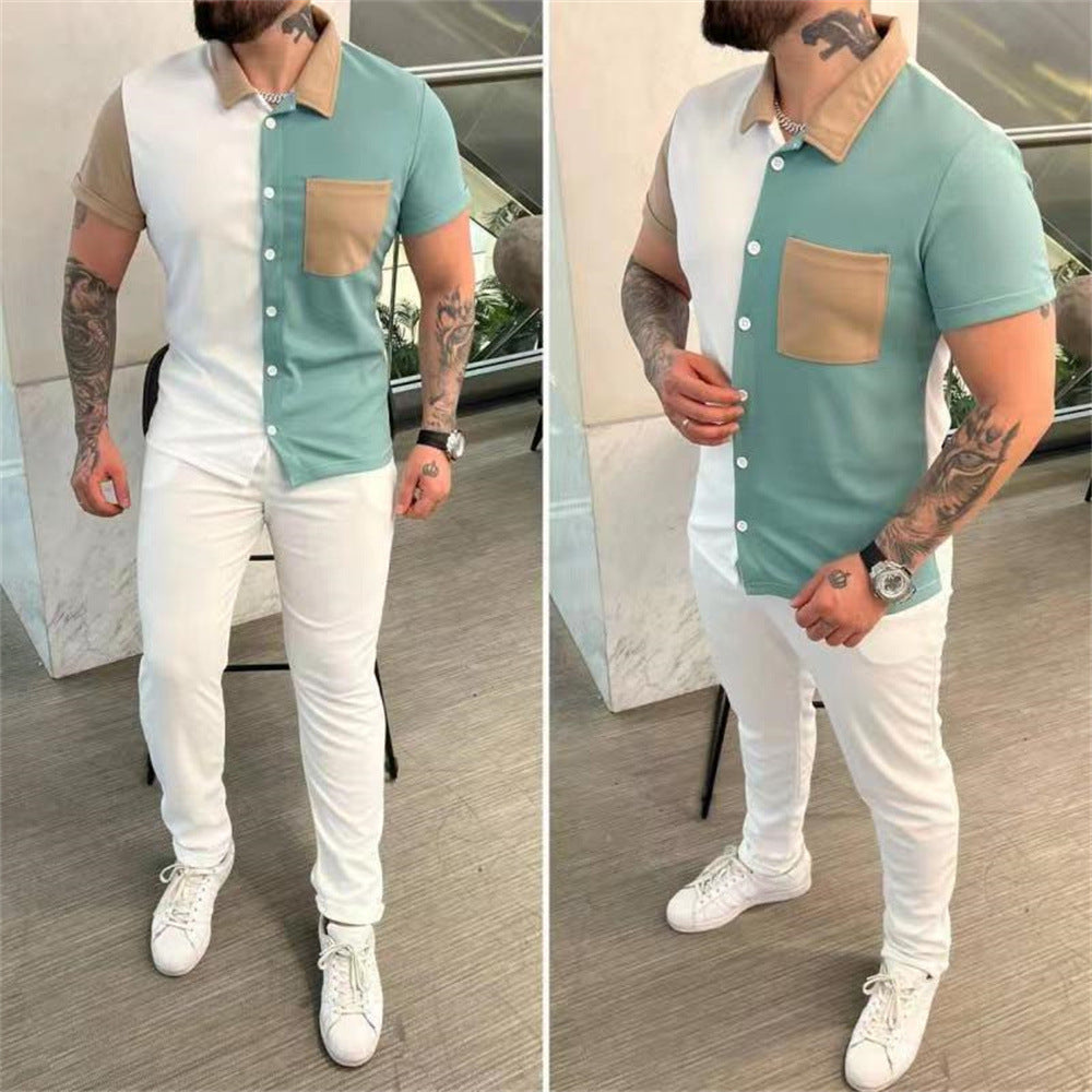 Herren sportliches Kurzarm-Set mit Kontrastdetails Echoarchiv