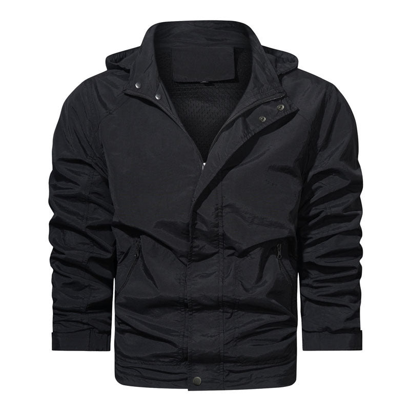 Herren leichte winddichte Feldjacke mit Kapuze und Reißverschlusstaschen – Taviero