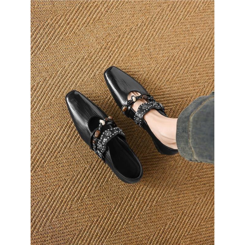 Damen Verzierten Loafer‑Mules mit quadratischer Zehenpartie und Perlenriemen – Lioré