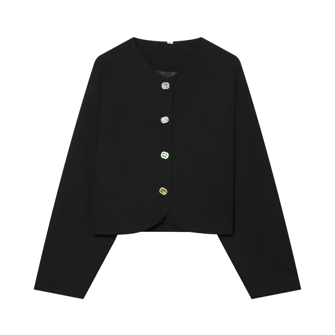 Damen Kurzblazer ohne Kragen mit Schmuckknöpfen und kurzem Cropped‑Schnitt Echo Archiv