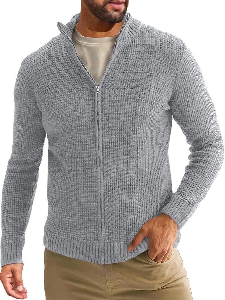 Herren Reißverschluss-Strickjacke mit Waffelstruktur und Stehkragen Echo Archiv