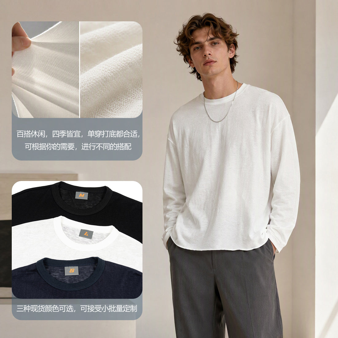 Herren Langarm Feinstrick-Pullover mit weiter Passform Echo Archiv